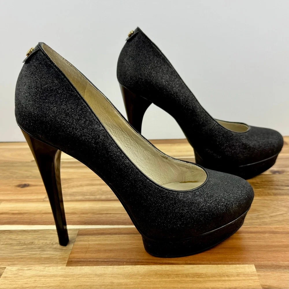 Michael Kors Black Glitter Platform Pumps Heels Party Evening‎ Shoes Womens 10
